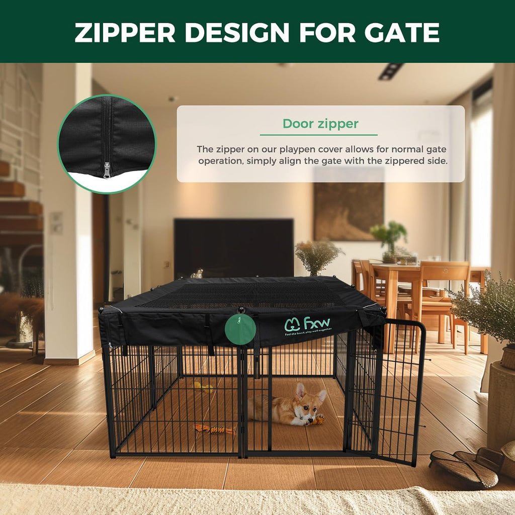 FXW Homeplus Unleashed Indoor Dog Playpen - Stress-Free and Safe Play, Heavy Duty 32 Inch 8 Wire Panels with Playpen Cover for Small and Medium Dogs, Black│Patented