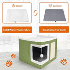 Loyareal Cat Houses for Indoor Cats - Large Cat Bed Cave with Scratch Pad and Fluffy Ball, Foldable Cat Condo Hideaway with Reversible Cushion for Multi Small Pet, Green