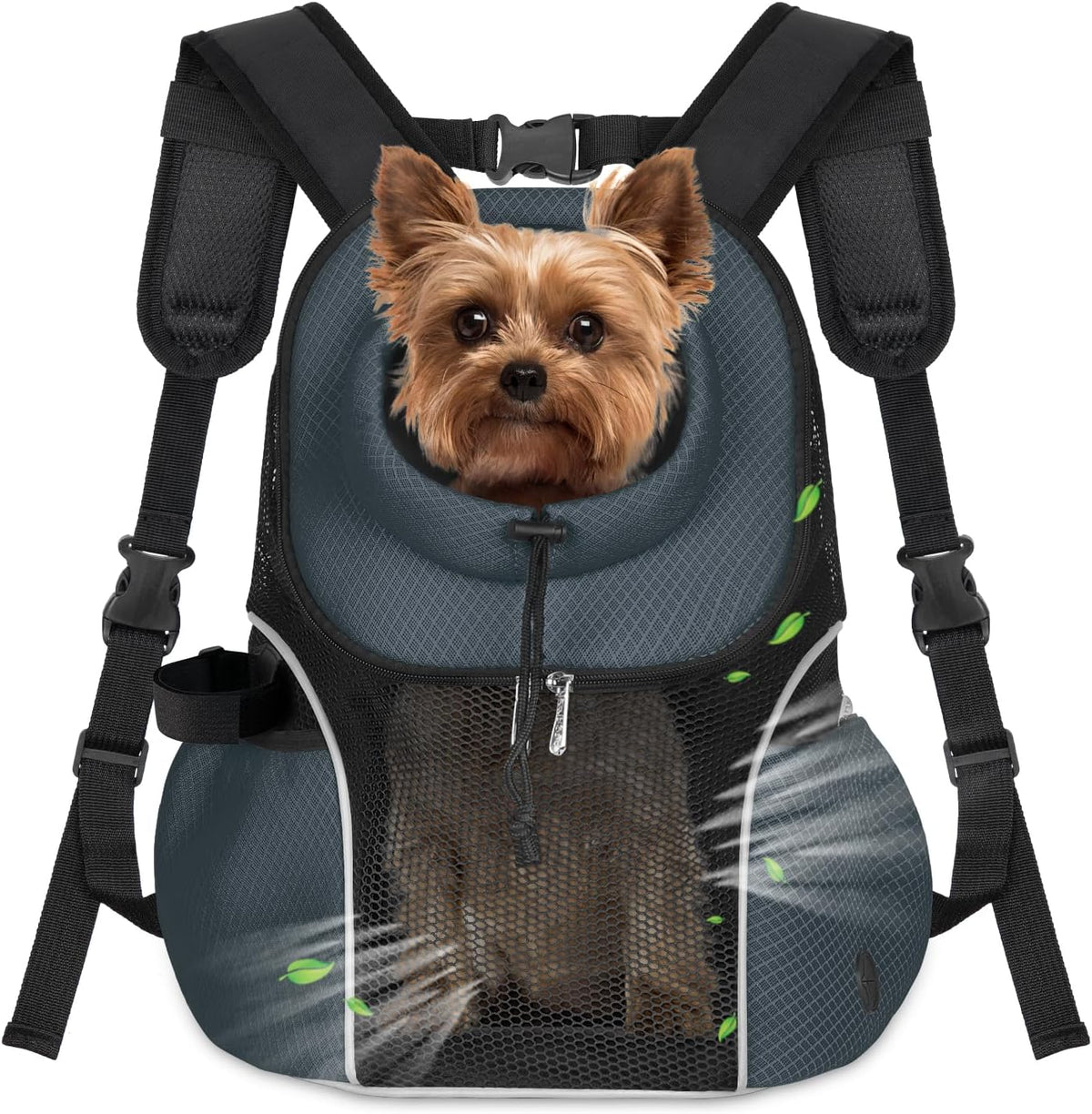 WOYYHO Pet Dog Carrier Backpack Small Dog Front Backpack Ventilated Mesh Dog Travel Back Pack with Safety Belt for Travel Hiking Cycling Outdoor Adventures (Size L: 10-14 lbs, Dark Gray)