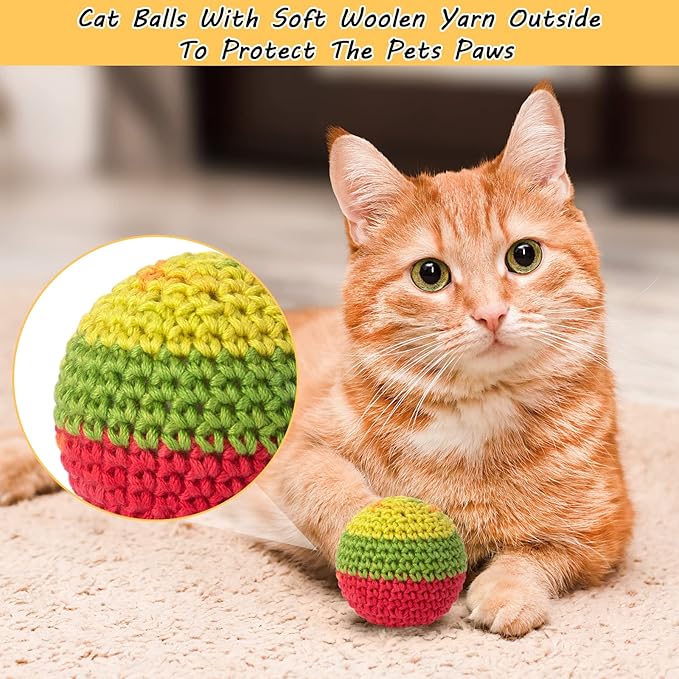 Retro Shaw Cat Toys Balls, Woolen Yarn Cat Ball Toy with Bell Inside, Kitten Toys for Indoor Cats Kitty, Interactive Cat Nip Chew Toys for All Pet Breed 6 Pack