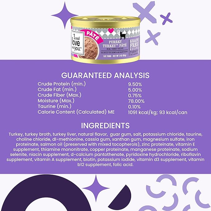 I and love and you Wet Cat Food - Purrky Turkey Pâté - Turkey Recipe, Grain Free, Filler Free, 3oz Pack of 24 Cans