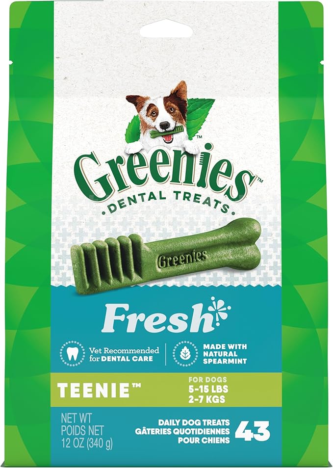Greenies Teenie Dental Dog Treats, Mint Fresh Flavor, 12 oz. Pack (43 Treats)