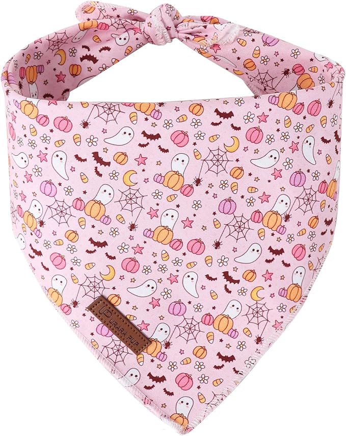 Halloween Pumpkin Dog Bandana, Halloween Triangle Bid Scarf with Pumpkin,Ghost,Bat Pattern, Cotton Pet Kerchief for Girl Boy Dogs or Cats, Cute Puppy Bandana Fancy for Dogs