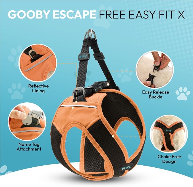 Gooby Escape Free Easy Fit X Step-in Dog Harness, Atlanta Peach, Large | Patented escape-free, tightens on back-out; Choke-free X-frame + V-neck; Quick-release buckle; Reflective trim