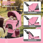 Magshion 3-Wheel Pet Stroller for Small/Medium Dog Cat, Up to 33lbs, Pink | Foldable Travel Jogger w/ Breathable Mesh Cover, Lightweight Design, Safety Tethers, Cup Holder & Storage Basket