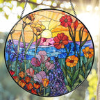 Wildflowers Stained Glass Suncatcher Hanging Window Decor, Colorful Sun Catcher for Indoor Window, Unique Gift for Women Mom Birthday Christmas Home Decoration, 7.87in