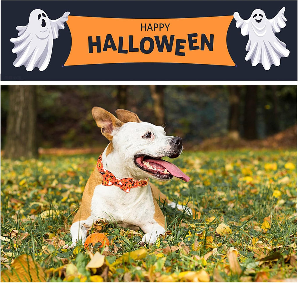 Unique style paws Halloween Dog Collar with Bow Tie Cotton Adjustable Puppy Collar for Small Medium Large Dogs-XL