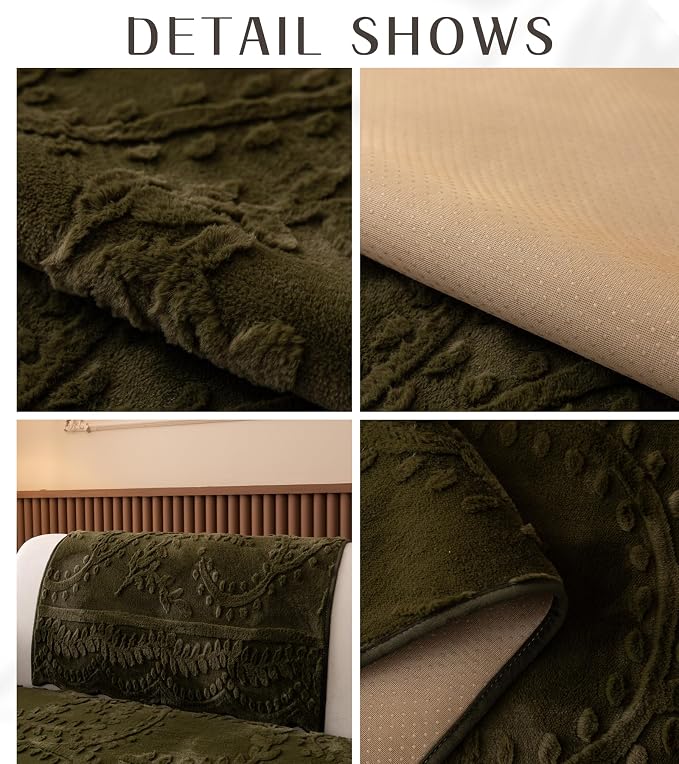 Green Fuzzy Rabbit Plush Sofa Cover Cozy Warm Sofa Couch Covers with 3D Jacquard Leaf Pattern Non-Slip Easy-to-Install Shaggy Sofa Slipcover Prefect for Kids Dogs Cats Cats(Green,36"x36")
