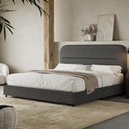 HOMBCK Queen Bed Frame with Headboard, Boucle Upholstered Soft Platform Bed Frame Queen Size with Thickened Footboard, Rounded Corners Design, No Box Spring Required, Easy Assembly, Grey