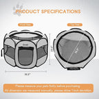 Goozii Pet Cat Playpen for Indoor Cats Enclosed, Puppy Dog Play Pen for Outdoor Travel Camping (Large Size, Light Grey)