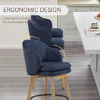 Counter Height Barstools 26 inch Upholstered Swivel Bar Stools with Back and Wood Legs for Kitchen Island,Set of 3,Blue Fabric