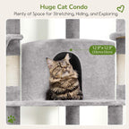 Globlazer Corner Cat Tree Tower for Indoor Cats, 51in Multi-Level Cat Condo Tower with Large Hammock, 7 Sisal Scratching Posts, Oversized Top Perch, Spacious Cat Cave, Hanging Basket, C51, Light Gray