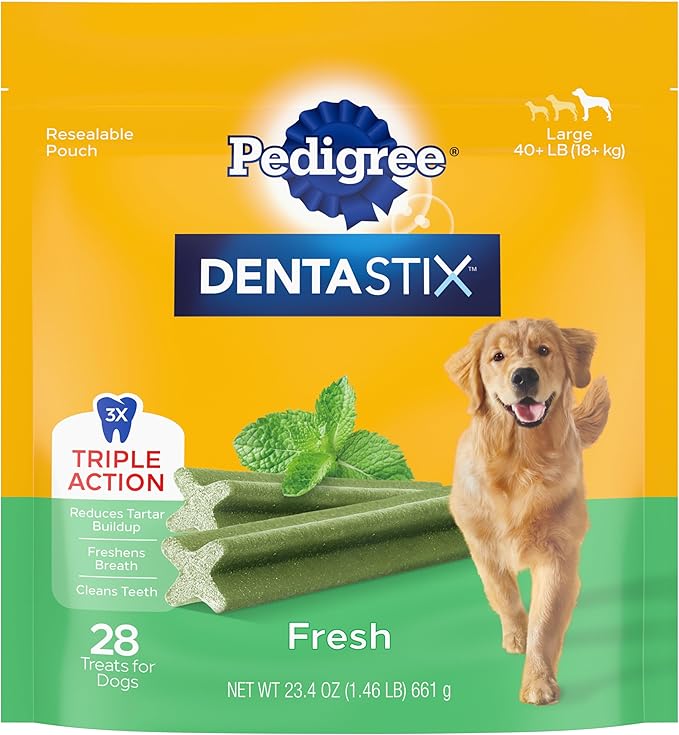 Pedigree Dentastix Large Breed Dog Treats, Fresh Flavor, 1.46 lb. Bag (28 Treats)