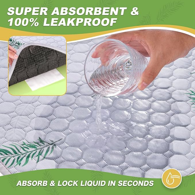 WanpeeGoo Washable Pee Pads for Dogs, 2Pack Reusable Puppy Pads, Super Absorbent & Leakproof Dog Pads, Anti-Slip Dog Pee Pads for Puppy Training & Incontinence, Leaf Pattern 36"x41"