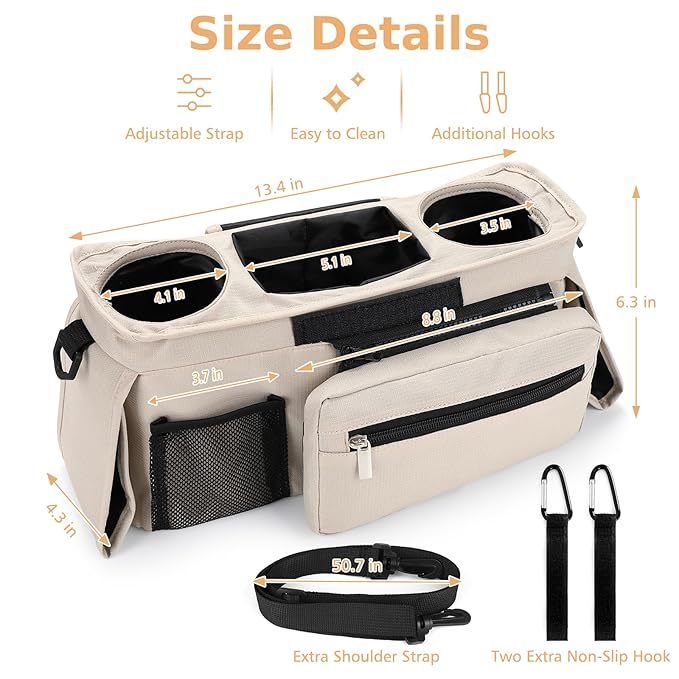 Accmor Universal Stroller Organizer with Insulated Cup Holder Detachable Phone Bag and Shoulder Strap,Stroller Bag Caddy Organizer Fits for Uppababy, Baby Jogger, Britax Strollers