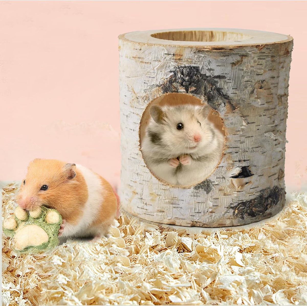 Wooden Hamster Tunnels,Natural Birch Wood Hamster Tree Hole Tube Hamster Chew Toy Small Animal Hollow Tree Trunk Tube Hideout Climbing Toy Cage Accessories for Guinea Pig Chinchilla Gerbil Rat