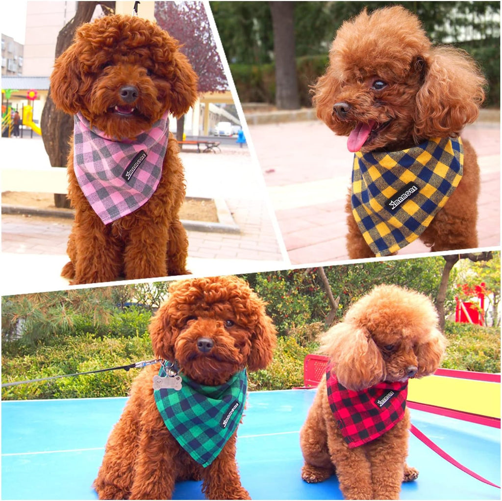 Adjustable Plaid Dog Bandanas,1PC Soft Washable Cotton Triangle Bib Kerchief Scarfs for Small Medium Large Dogs and Cats(Square Yellow, Large)