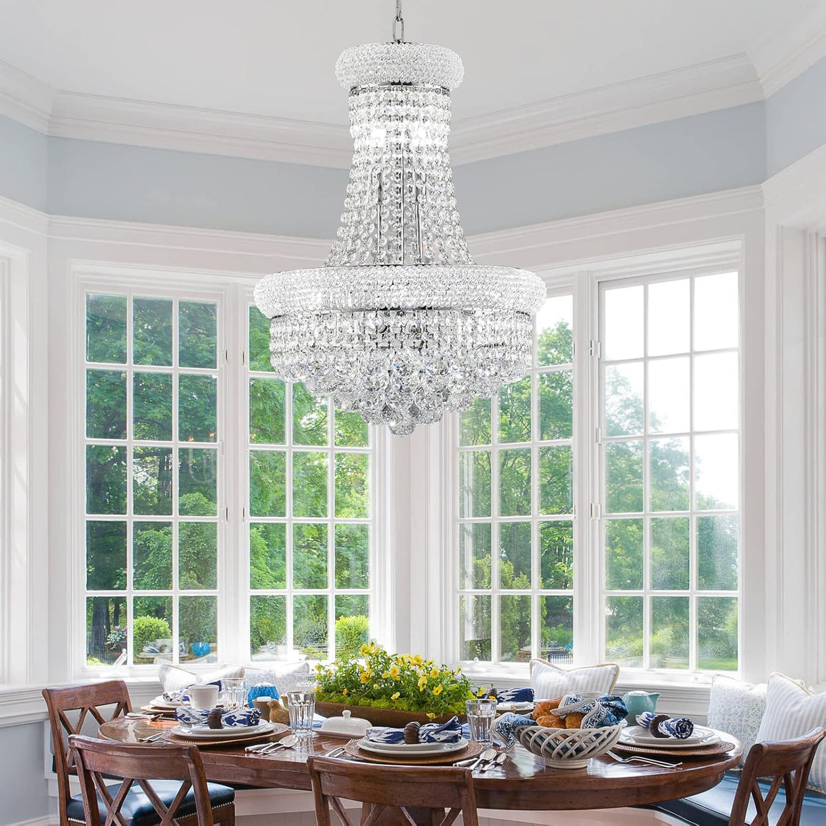 10 - Light Unique Empire Crystal Chandelier for Dining Room Foyer Entryway Living Room Bedroom Chrome Finish