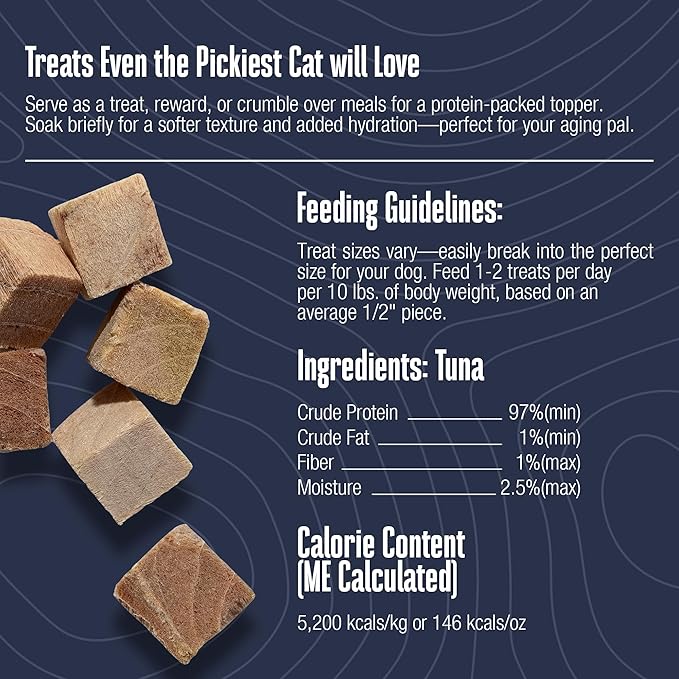 Whole Life Cat Just One Tuna Freeze Dried Cat Treats - Human Grade High Protein Food, Healthy Training Snacks, Freeze Dried Tuna Food Toppers, USA Made Natural Treats - 3 oz (Pack of 1)