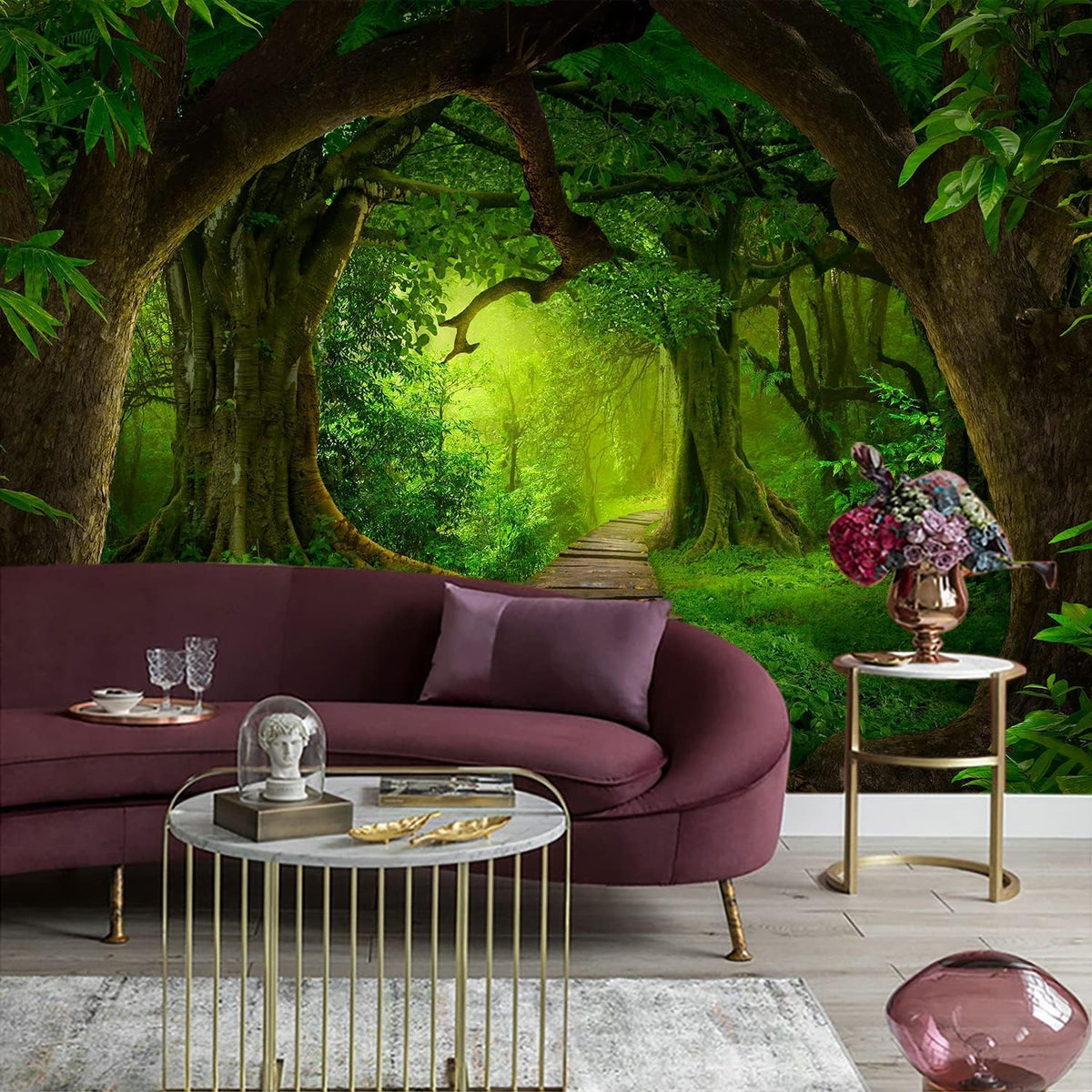FENDROM Nature Forest Tree Cave Tapestry Wall Hanging Landscape Stream Through Green Rainforest Tapestries Jungle Creek Psychedelic Wall Blanket for Living Room