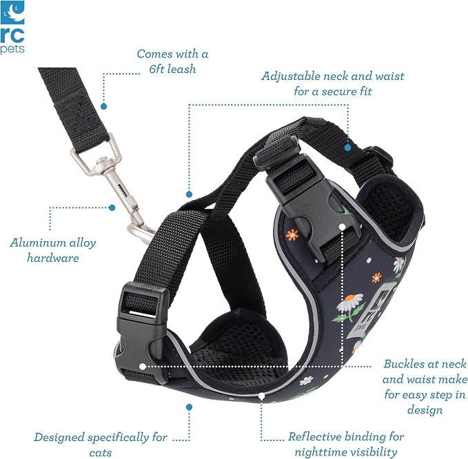 RC Pets Adventure Kitty Cat Harness | Adjustable Airmesh Vest with D-Ring and 6ft Leash for Walking and Travel |Splatter, Large