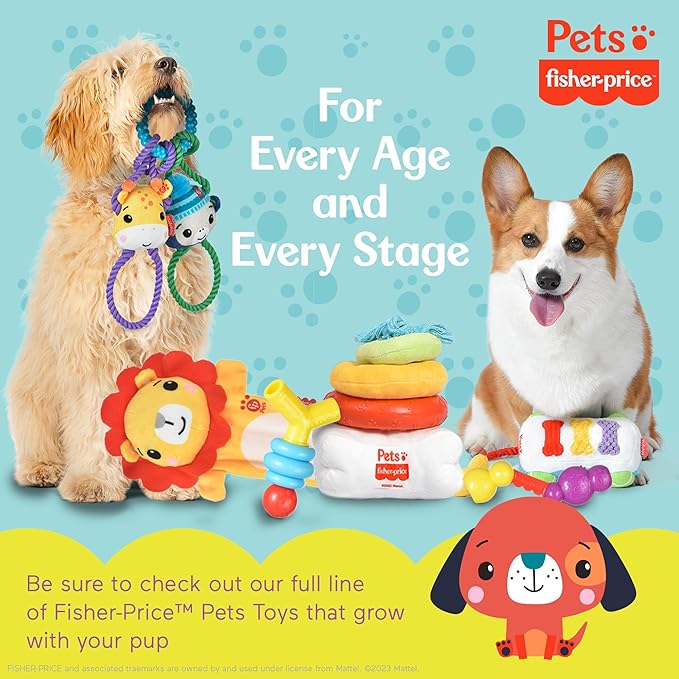 Fisher-Price for Pets School Bus Rope Toy for Dogs, Dog Tug Toy with Rope, Plush Dog Toy with Squeaker Inside, Developmental Dog Toys