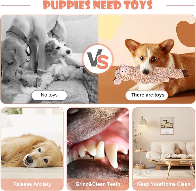Rabbit No Stuffing Dog Toys for Large Dogs, Squeaky Crinkle Interactive Dog Animals Toys, Plush Teething to Keep Them Busy, Cute Funny Dogs Gifts for Small Medium Large Breed