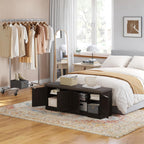 DINZI LVJ Shoe Bench, Entryway Storage Bench with Doors, Cushion, 2-Tier Shoe Rack with 8-Cubby, 47.2”L x 13.8”W Shoe Organizer Cabinet, Adjustable Shelf, Living Room, Bedroom, Espresso