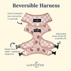 Lucy & Co. Reversible Dog Harness - Water-Repellent Neoprene, Dual-Print Design, Easy Swap Style, Adjustable Comfort Fit - Iced Coffee SZN Reversible Harness - X-Large