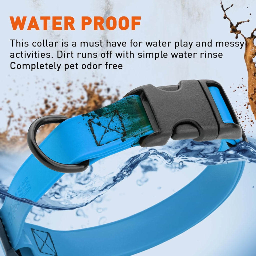 Dogline Biothane Waterproof Dog Collar with Quick Release Buckle Strong Coated Nylon Webbing with Odor- Proof for Easy Care Easy to Clean Fits Small Medium or Large Dogs, Dogline Blue 1" W 15-23" L