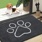 OLANLY Door Mat for Muddy Dog Paws 47x32, Ultra Absorbent Chenille Mud Doormat with Paw Print Design, Non-Slip Washable Doormat for Indoor Entryway, Quick-Dry Pet Bed Mats for Dirty Dogs, Dark Grey