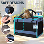 Petskd Extra Large Cat Carrier for 55LBS Pet Car Travel with Litter Box, 24"x17"x17" Soft Large Cats or Medium Dog Carrier with 5 Breathable Mesh Windows and Locking Zippers for Long Distance(Blue)