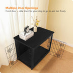 DWANTON Dog Crate Furniture with Cushion, Wooden Kennel Table with Double Doors, Indoor Dog House, Medium Size, 32.5" L, Black