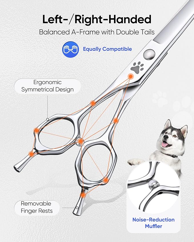 ULG 7.5" Curved, Compact Dog Grooming Scissors - Professional Pet Shears, Silver Stainless Steel
