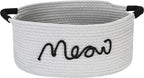 Sea Team Cat Toy Storage Basket with Handles, 16.5 x 11 x 7 Inches, 4.4 Gallons Large Cotton Rope Storage Bin, Shelf Basket, Organizer for Pet Chew Toys, Foods, Grey Meow