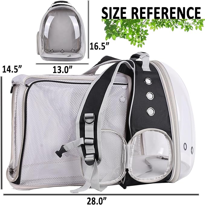 halinfer Dual Extension Pet Backpack Carrier for Large Cat and Small Puppy up to 20 Pounds, Clear Space Capsule Astronaut Transparent Bubble Window Pet Vet Travel Visit Bag