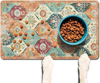 Dog Food Mats for Floors Absorbent, Cat Food Mat - Pet Cat Feeding Mat Quick Dry, Dog Bowl Mats for Water, Pet Supplies Feeding Placemat 16" x 24" Orange Boho