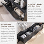 ACCOHOHO Full Bed Frame with 52" Tall Headboard and 4 Drawers,LED Light,Charging Station,Solid Wood Slats Support,No Box Spring Needed,Black
