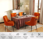 Velvet Dining Chairs Set of 4,Orange Upholstered Living Room Chairs with Black Metal Legs, Modern Tufted Accent Chairs for Living Room, Study Room, Kitchen