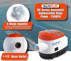 SEAFLO 06 Series Automatic Submersible Bilge Pump - 1100 GPH, 12V, 1-1/8"" Outlet, 4-Year Warranty! Built-In Float Switch, Snap-Off Strainer, Compact for Marine Boat Yacht, CE & Rohs Certified