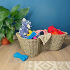 Dog Toy Basket, Seagrass Bone Shaped Dog Toy Bin, Handmade Pet Organizer And Storage, Toy Box for Cats (Large (22x14))