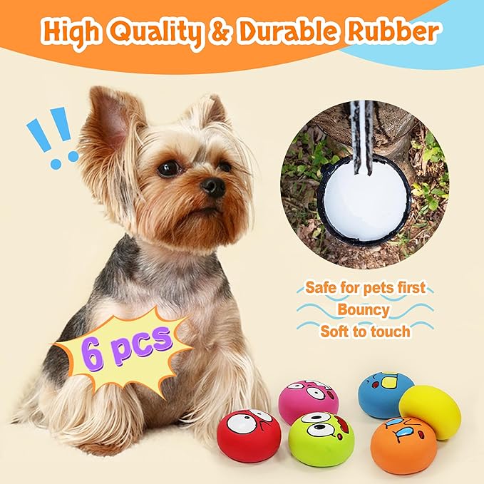 Squeaky Dog Toys, Natural Rubber Dog Balls Durable for Small & Medium Puppy/Dogs Playtime 6 Pcs/Set