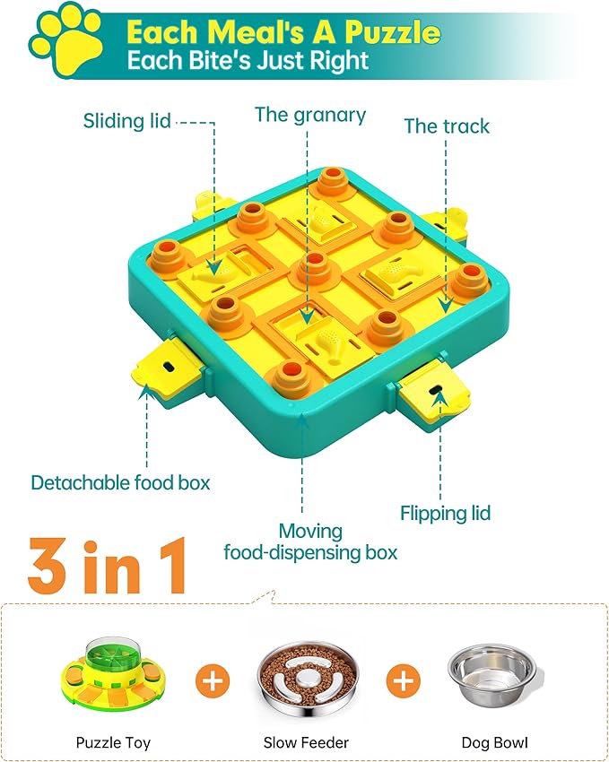 Dog Puzzle Toy Mental Stimulation - Level 3 in 1 Dogs Food Puzzles Toys, Dog Treat Puzzle Feeder (Advanced-Blue Board)
