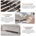 T4TREAM Farmhouse King Size Bed Frame w/Storage Bookcase Headboard, Sliding Barn Door, Charging Station, Rustic Wood Platform Bed w/Wood Slats Support, No Box Spring Needed, Antique Brush White