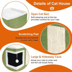 Loyareal Cat Houses for Indoor Cats - Large Cat Bed Cave with Scratch Pad and Fluffy Ball, Foldable Cat Condo Hideaway with Reversible Cushion for Multi Small Pet, Green