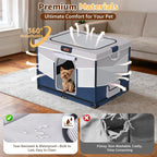 LOOBANI Foldable Dog Playpen with Washable Pee Pad, 32"x24"x22", Blue | Portable Pet Playpen for Small Dogs Cats Indoor Use, Sturdy Dog Crate with Premium Frame and 690D Oxford Waterproof Cover