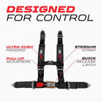 1pc 50 Cal Black 4 Point Harness 2 inch straps, Racing Harness Seat Belt | Ultra Kush padding, Push Button quick release hardware. Universal Fit for UTV, RZR, race car