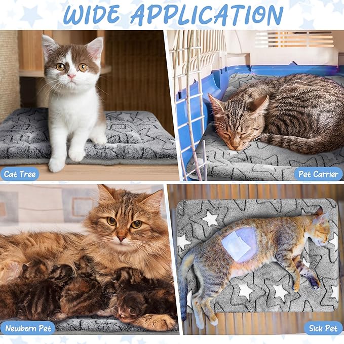 VitalCozy 2 Pack Self Warming Cat Mat Self Heating Pad Bed Reversible Machine Washable Reflects Body Heat Warm Thermal Pet Pad Crate Blanket for Feral and Indoor Cat(Double Star,21" X 14")