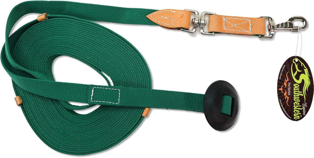 Southwestern Equine 35' Flat Cotton Web Lunge Line with Bolt Snap & Rubber Stop (35', Emerald)
