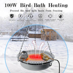 Adnee Hanging Heated Birdbath for Winter Outdoor, 100W Thermostatical Heated Bird Bath with Power Cord, Hanging Garden Bird Bath for Outside Patio Yard Decoration
